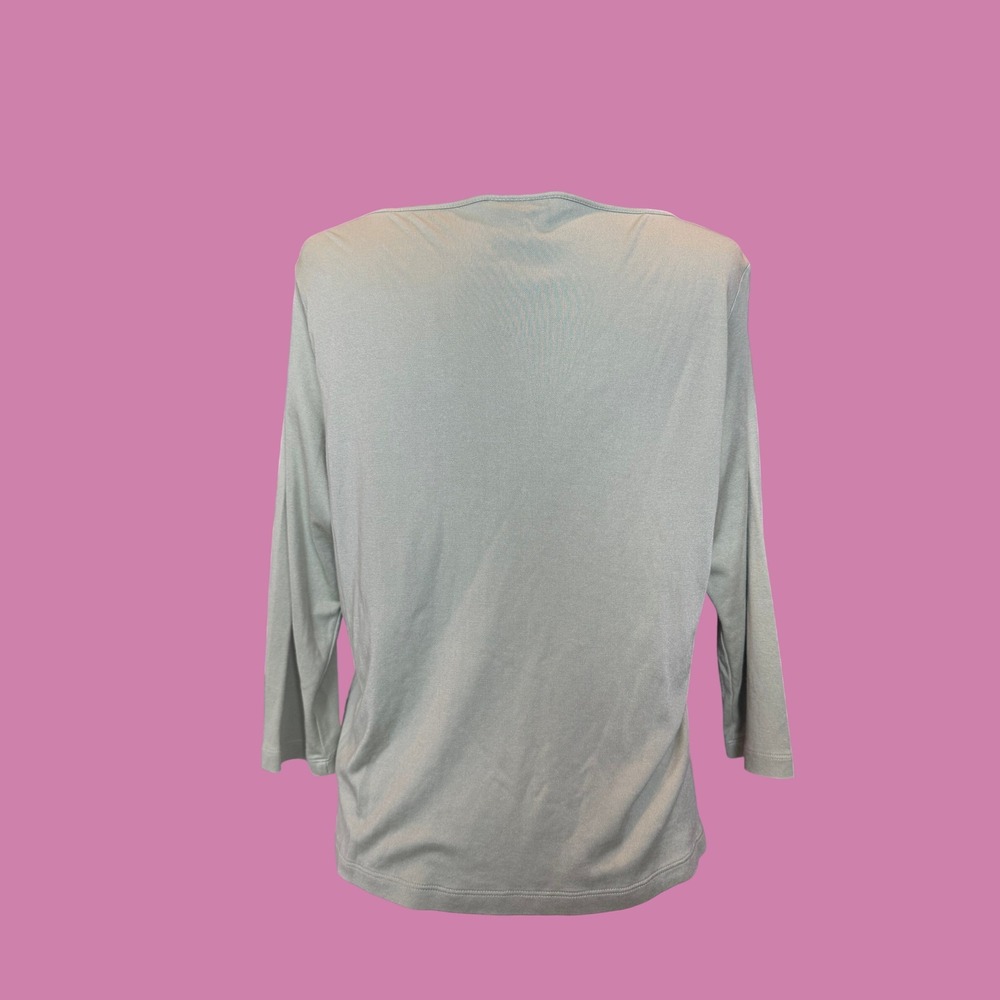 CHARTER CLUB Silk Cotton Blend Boatneck Top XL Sage Green 3/4 Sleeve - Picture 2 of 6